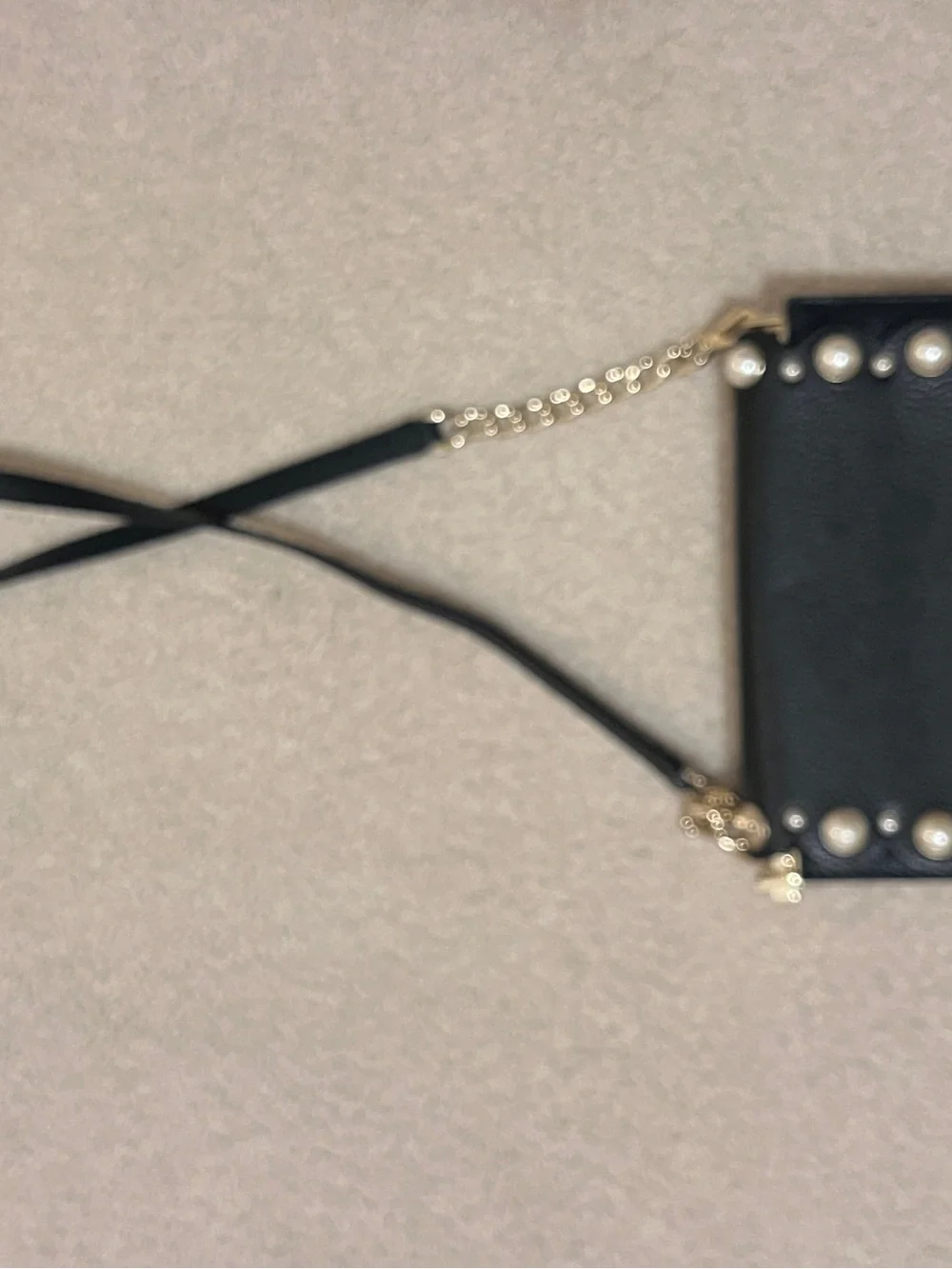 kate spade Black Leather Crossbody with Pearl Studs and Gold Chain
